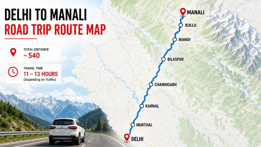 Delhi to Manali Road Trip Route Map