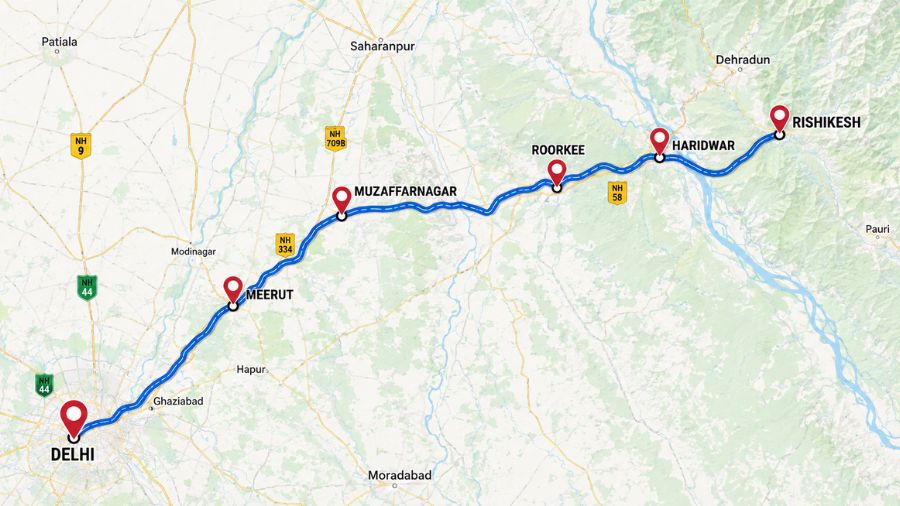 Delhi to Rishikesh by Road Journey - Primary Route