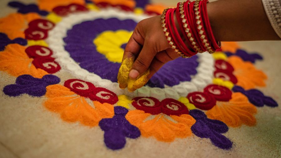 Eco-Friendly Rangoli at the Entrance