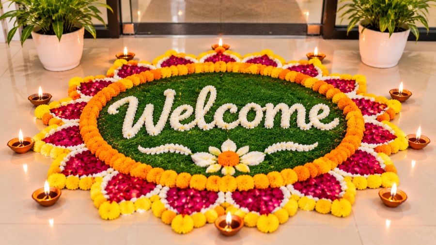Welcome Flower Rangoli Mat
